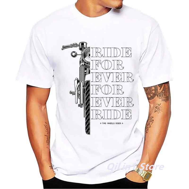 Cafe Racer Motorcycle Print Men's Vintage T Shirt Summer 2024 White Short Sleeve Casual Top 90s Cool Hip Hop Rock Tshirt Graphic