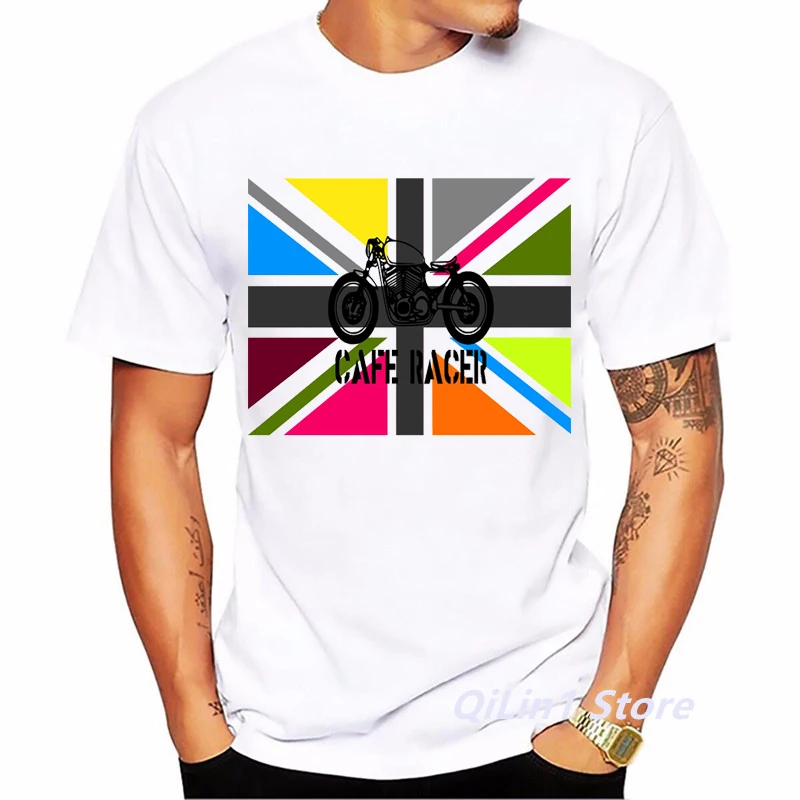 Cafe Racer Motorcycle Print Men's Vintage T Shirt Summer 2024 White Short Sleeve Casual Top 90s Cool Hip Hop Rock Tshirt Graphic