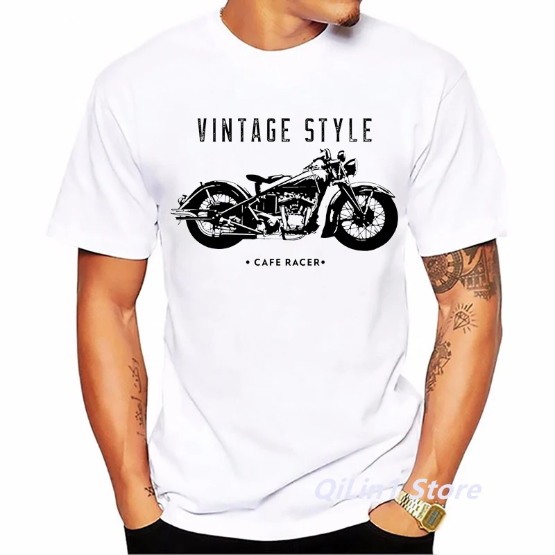 Cafe Racer Motorcycle Print Men's Vintage T Shirt Summer 2024 White Short Sleeve Casual Top 90s Cool Hip Hop Rock Tshirt Graphic