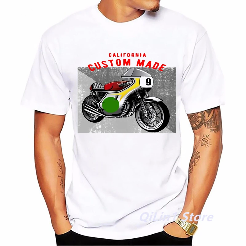 Cafe Racer Motorcycle Print Men's Vintage T Shirt Summer 2024 White Short Sleeve Casual Top 90s Cool Hip Hop Rock Tshirt Graphic