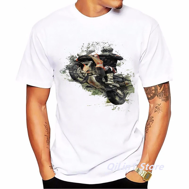 Cafe Racer Motorcycle Print Men's Vintage T Shirt Summer 2024 White Short Sleeve Casual Top 90s Cool Hip Hop Rock Tshirt Graphic