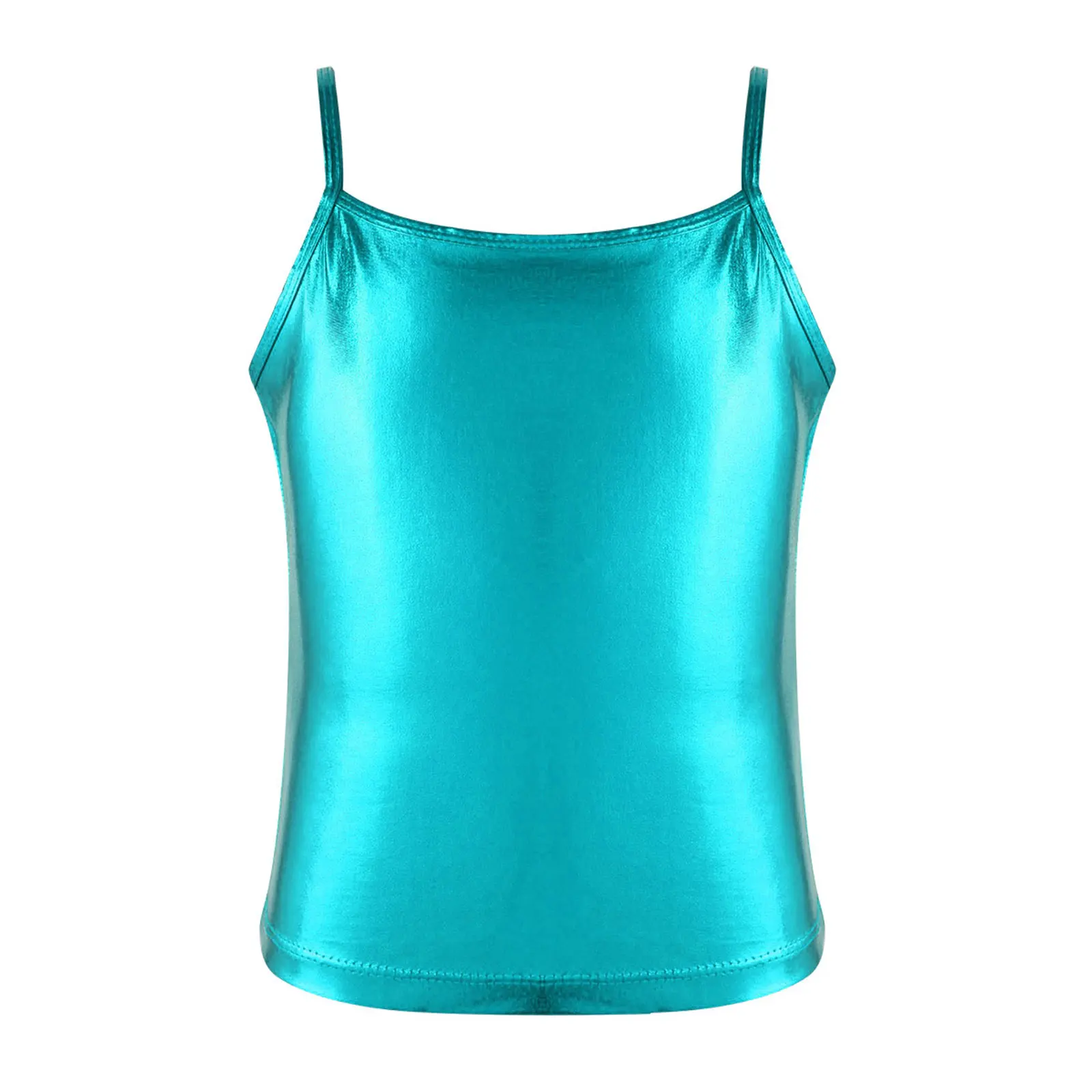 Kids Clothes Girls Shiny Metallic Camisole Tank Top Dance Costume Children Gymnastics Workout Stage Performance Clothing Tops