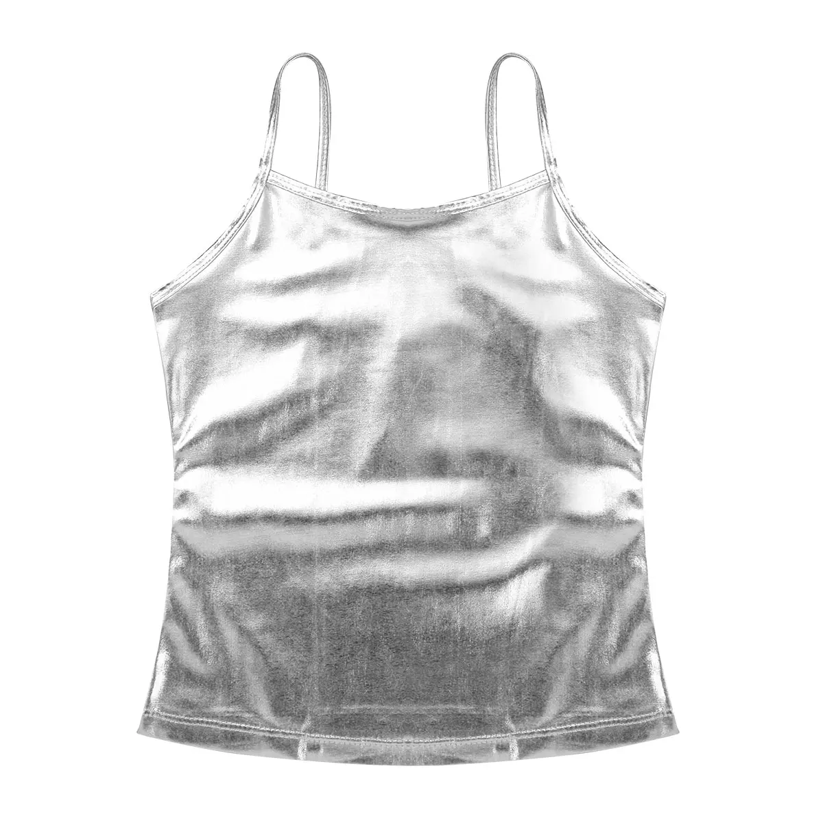 Kids Clothes Girls Shiny Metallic Camisole Tank Top Dance Costume Children Gymnastics Workout Stage Performance Clothing Tops