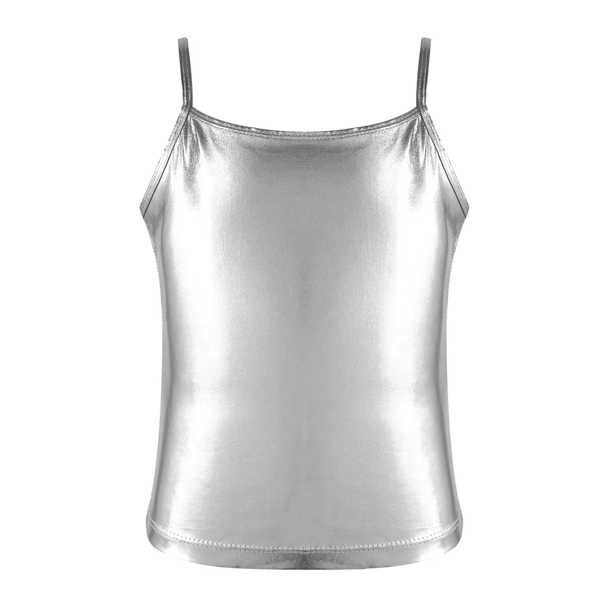 Kids Clothes Girls Shiny Metallic Camisole Tank Top Dance Costume Children Gymnastics Workout Stage Performance Clothing Tops