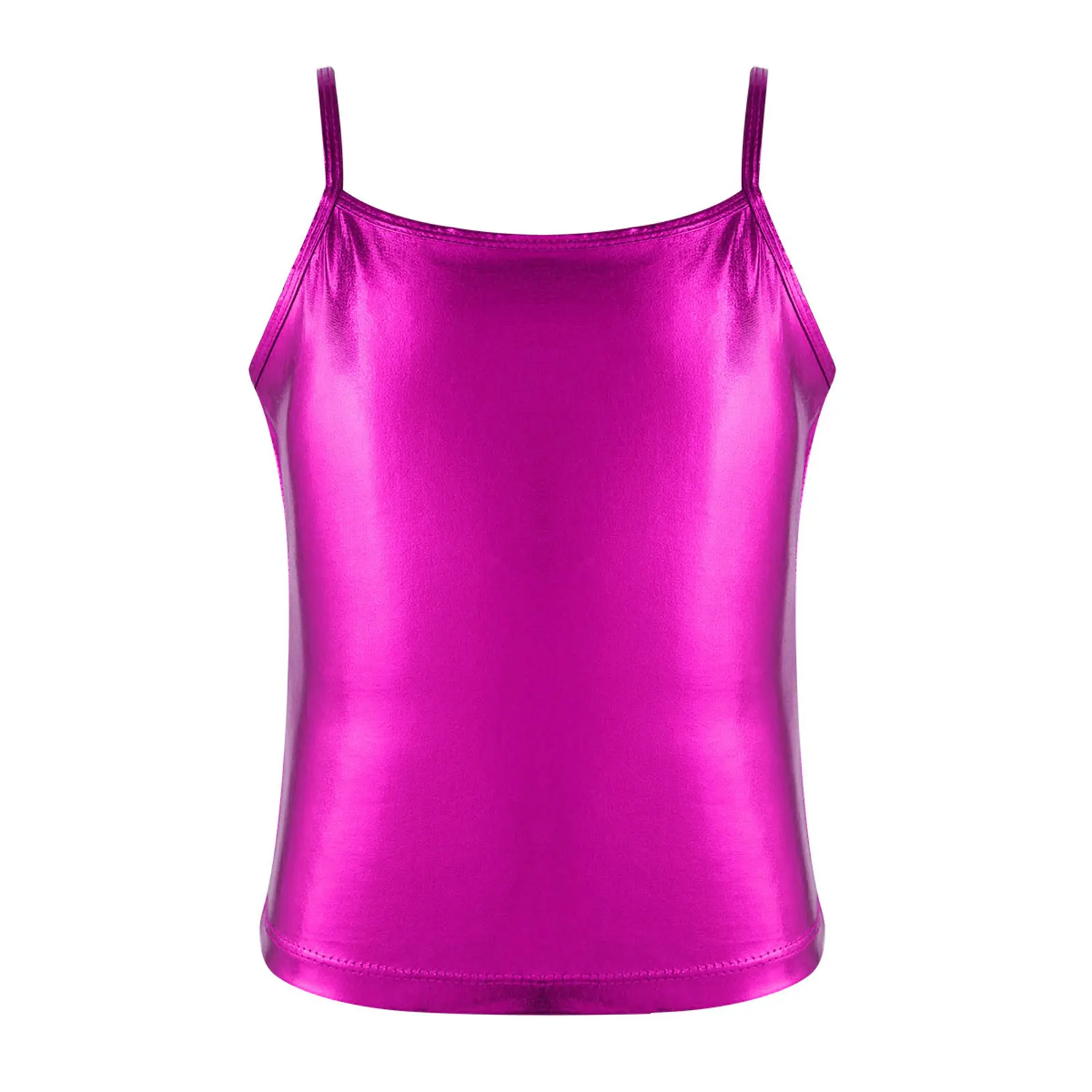 Kids Clothes Girls Shiny Metallic Camisole Tank Top Dance Costume Children Gymnastics Workout Stage Performance Clothing Tops