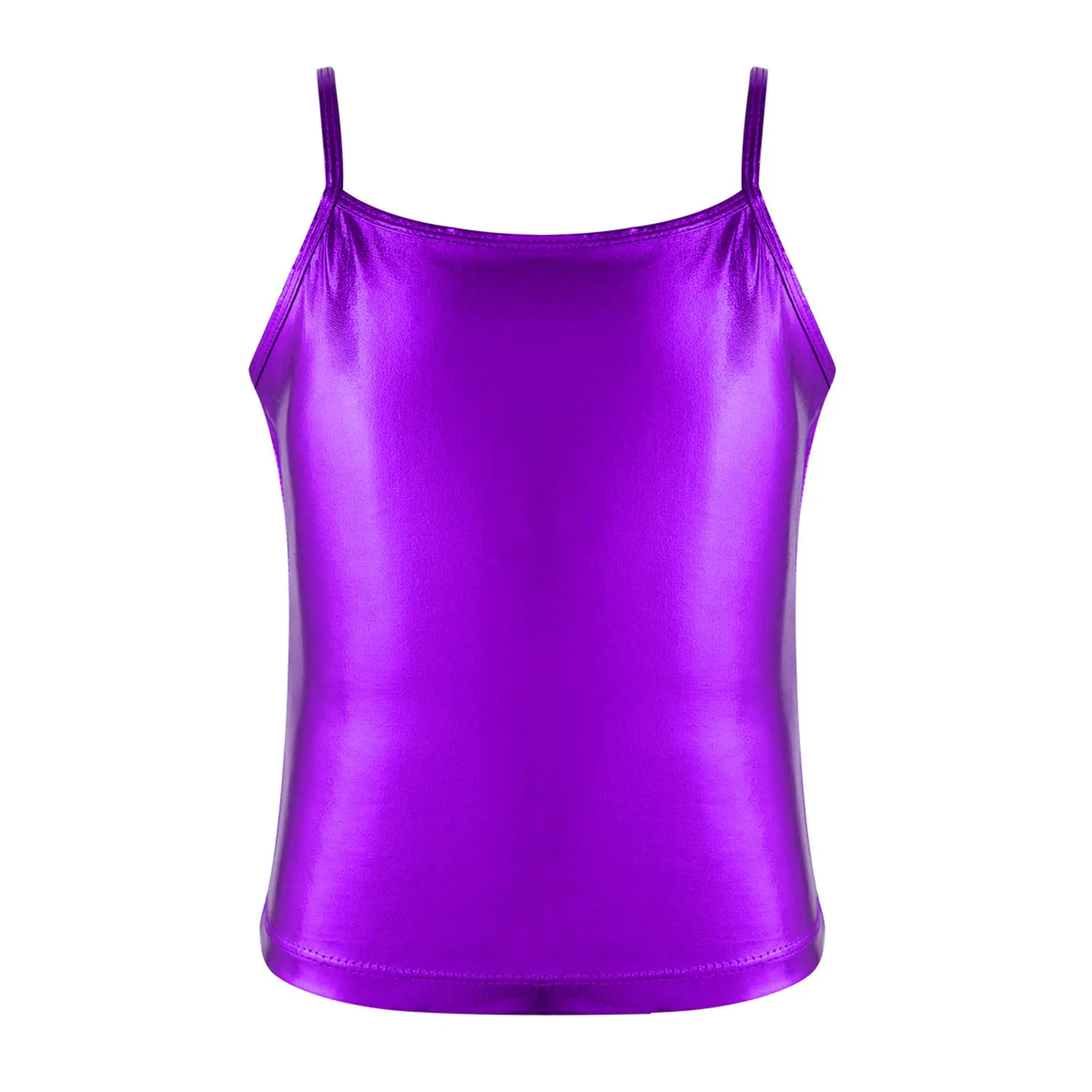 Kids Clothes Girls Shiny Metallic Camisole Tank Top Dance Costume Children Gymnastics Workout Stage Performance Clothing Tops