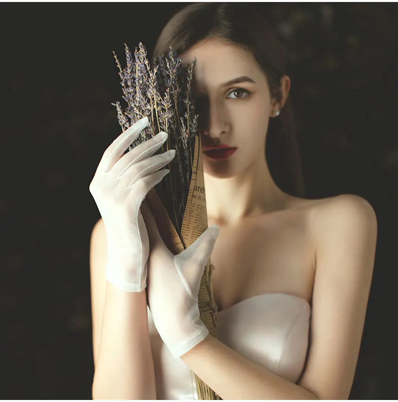 WG002 Simple Handmade Women Wedding Bridal Short White Gloves Breathable Tulle Wrist Finger Brides Bridesmaid Handschuh
