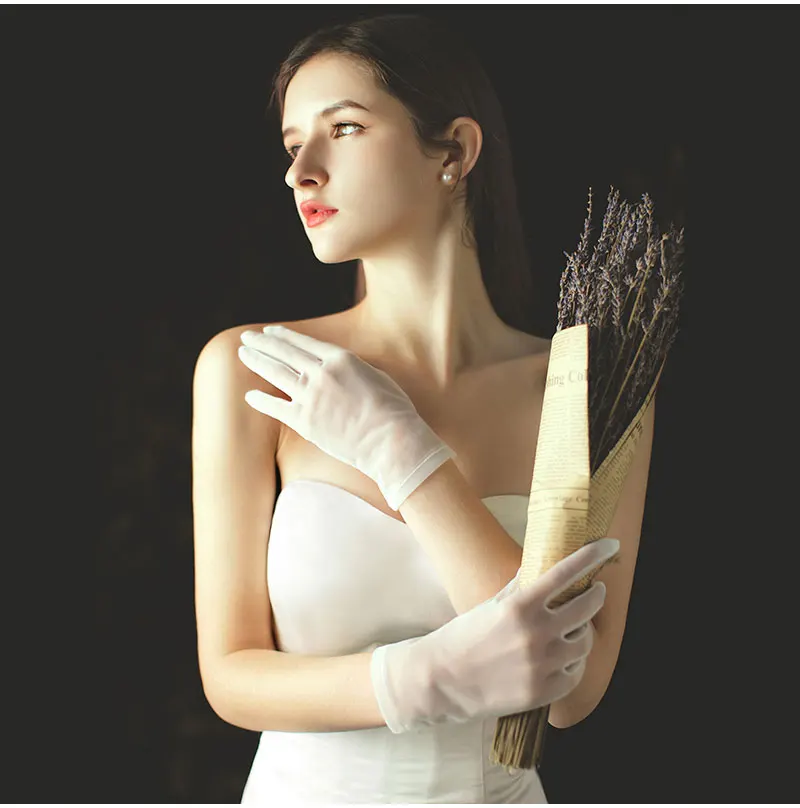 WG002 Simple Handmade Women Wedding Bridal Short White Gloves Breathable Tulle Wrist Finger Brides Bridesmaid Handschuh