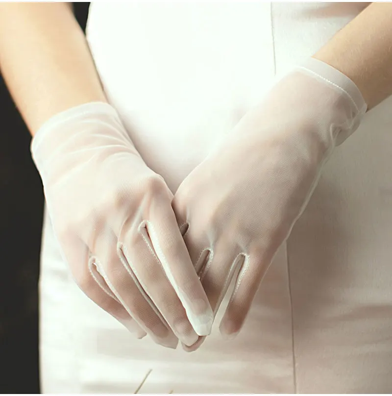 WG002 Simple Handmade Women Wedding Bridal Short White Gloves Breathable Tulle Wrist Finger Brides Bridesmaid Handschuh