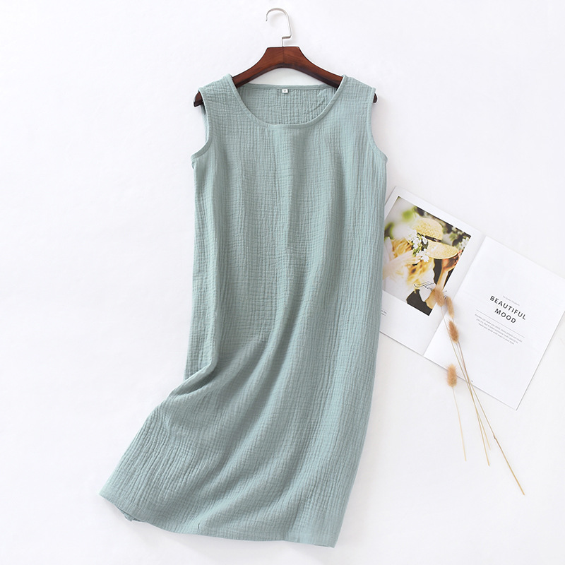 New Summer Ladies Cotton Crepe Cloth Nightdress Sleeveless Dress Solid Color Plus Size Loose Vest Skirt Furniture Skirt Women