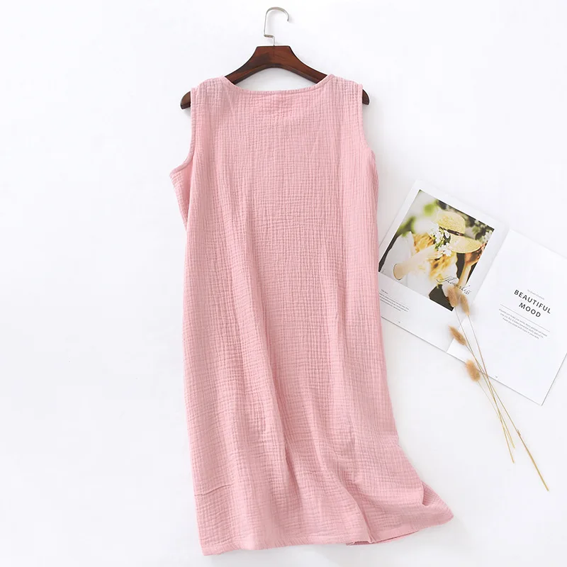 New Summer Ladies Cotton Crepe Cloth Nightdress Sleeveless Dress Solid Color Plus Size Loose Vest Skirt Furniture Skirt Women