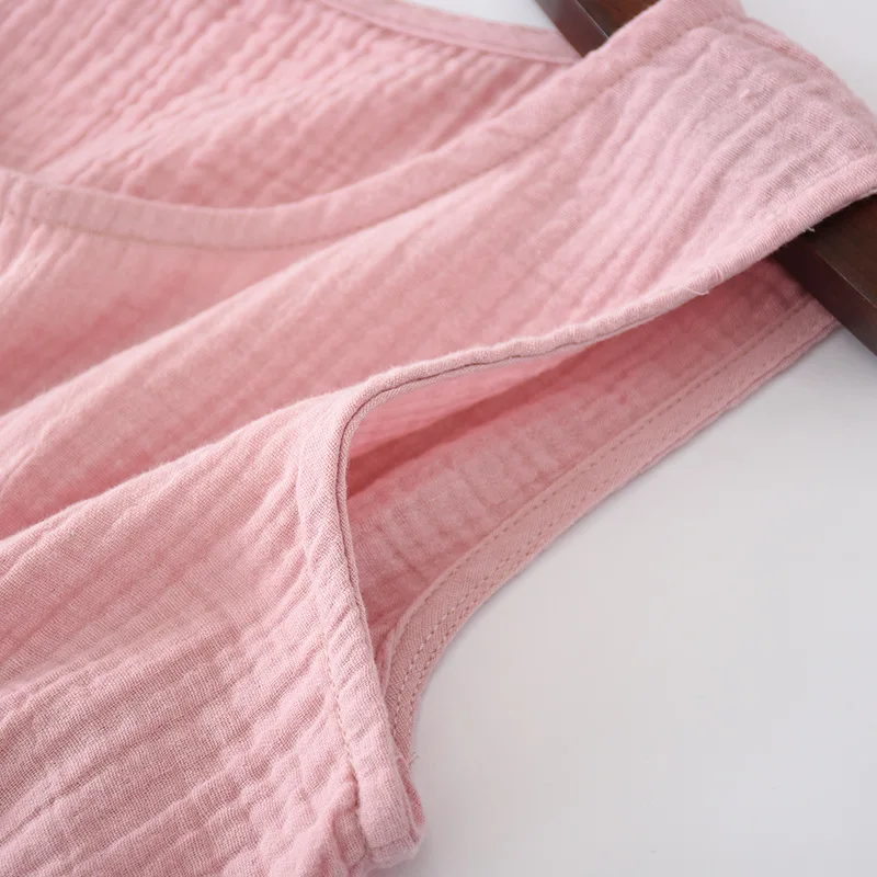 New Summer Ladies Cotton Crepe Cloth Nightdress Sleeveless Dress Solid Color Plus Size Loose Vest Skirt Furniture Skirt Women