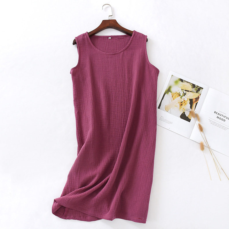 New Summer Ladies Cotton Crepe Cloth Nightdress Sleeveless Dress Solid Color Plus Size Loose Vest Skirt Furniture Skirt Women