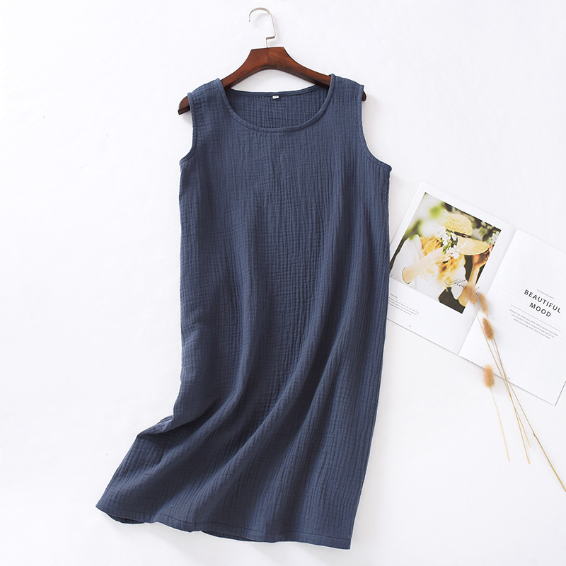 New Summer Ladies Cotton Crepe Cloth Nightdress Sleeveless Dress Solid Color Plus Size Loose Vest Skirt Furniture Skirt Women
