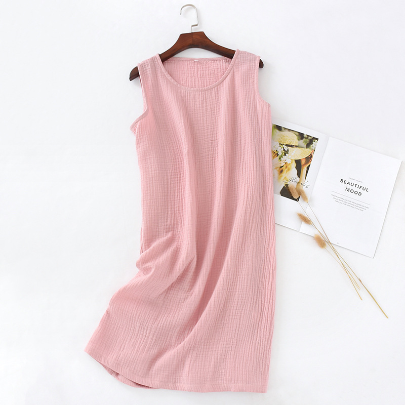 New Summer Ladies Cotton Crepe Cloth Nightdress Sleeveless Dress Solid Color Plus Size Loose Vest Skirt Furniture Skirt Women