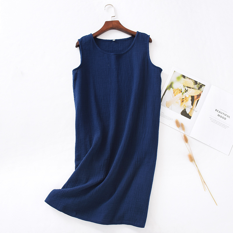 New Summer Ladies Cotton Crepe Cloth Nightdress Sleeveless Dress Solid Color Plus Size Loose Vest Skirt Furniture Skirt Women