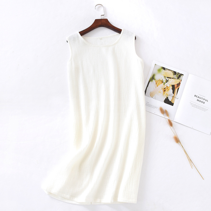New Summer Ladies Cotton Crepe Cloth Nightdress Sleeveless Dress Solid Color Plus Size Loose Vest Skirt Furniture Skirt Women