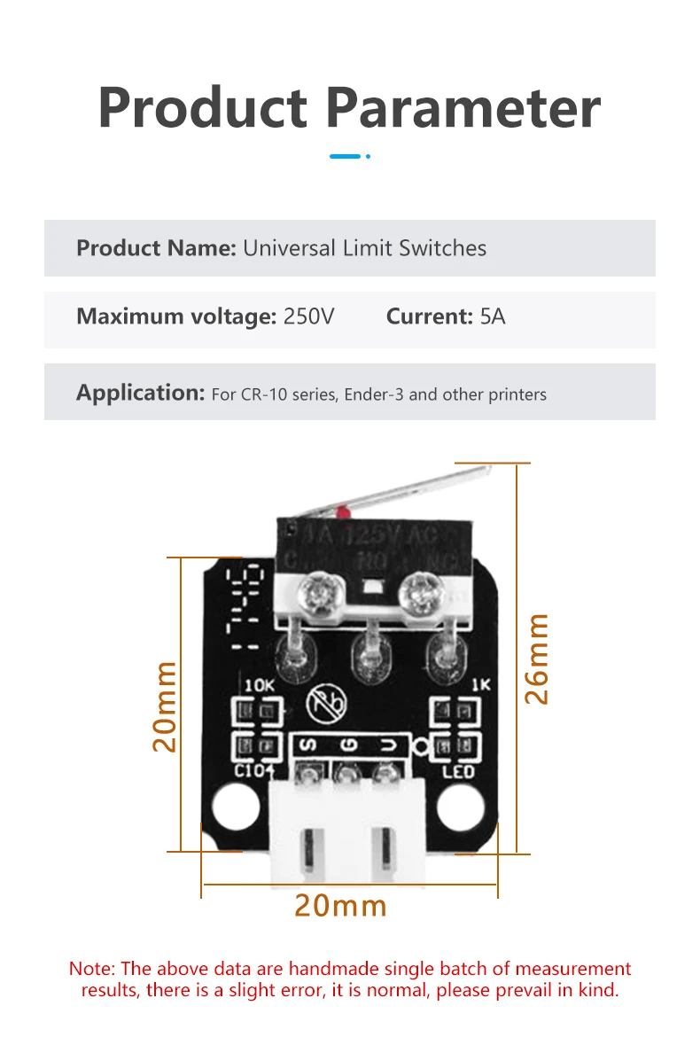 5PCS X/Y/Z Axis End Stop Limit Switch 3Pin N/O N/C Control easy to use Micro Switch For CR10 Series Ender 3 3D Printer Parts