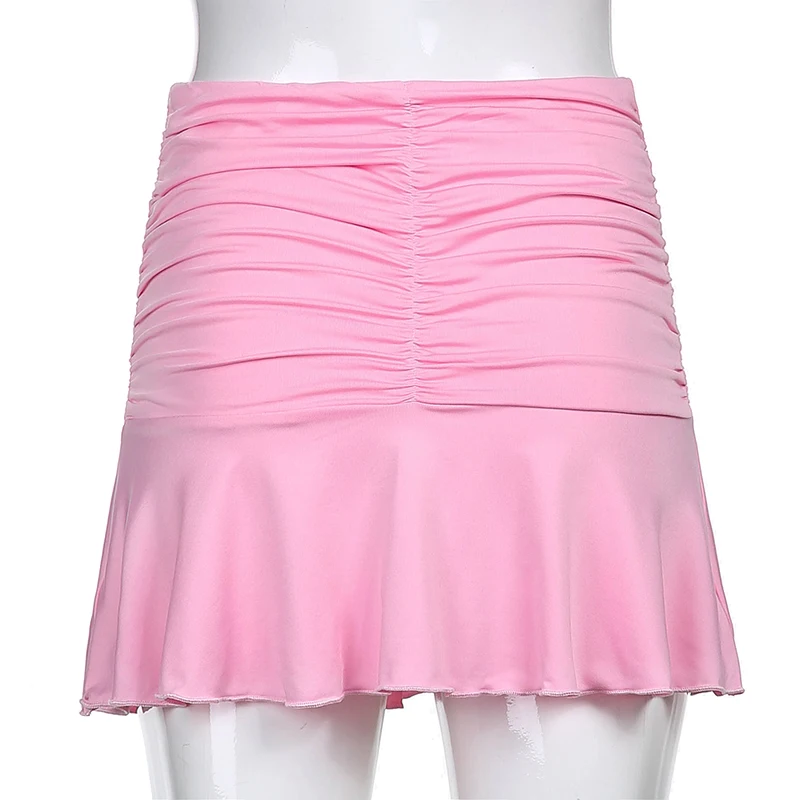 Summer Ruched Skirts For Women White Y2K Mini Beachwear High Waist Casual Short Skirt Fashion Kawaii Korean Style Pleated Skirt