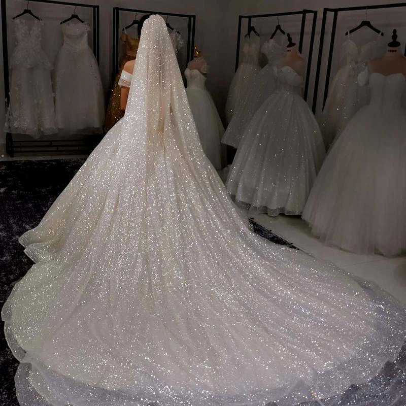 Shiny Cathedral Veil Sparking Wedding Bridal Veil white Ivory Champagne With Comb Customized veil Wedding Accessories