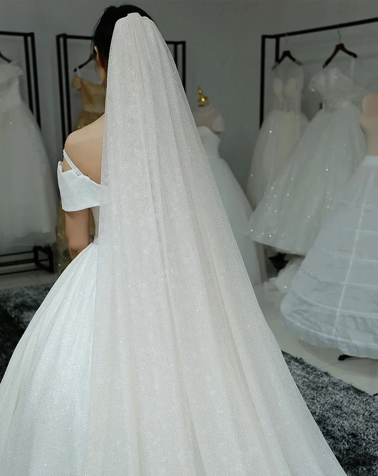 Shiny Cathedral Veil Sparking Wedding Bridal Veil white Ivory Champagne With Comb Customized veil Wedding Accessories