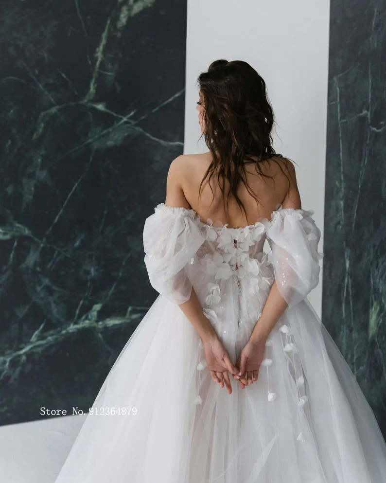 Graceful Hot Sale 3D FlowerWedding Dresses with Detachable Sleeves Wedding Gowns Sweetheart Bridal Dresses Open Back Appliqued