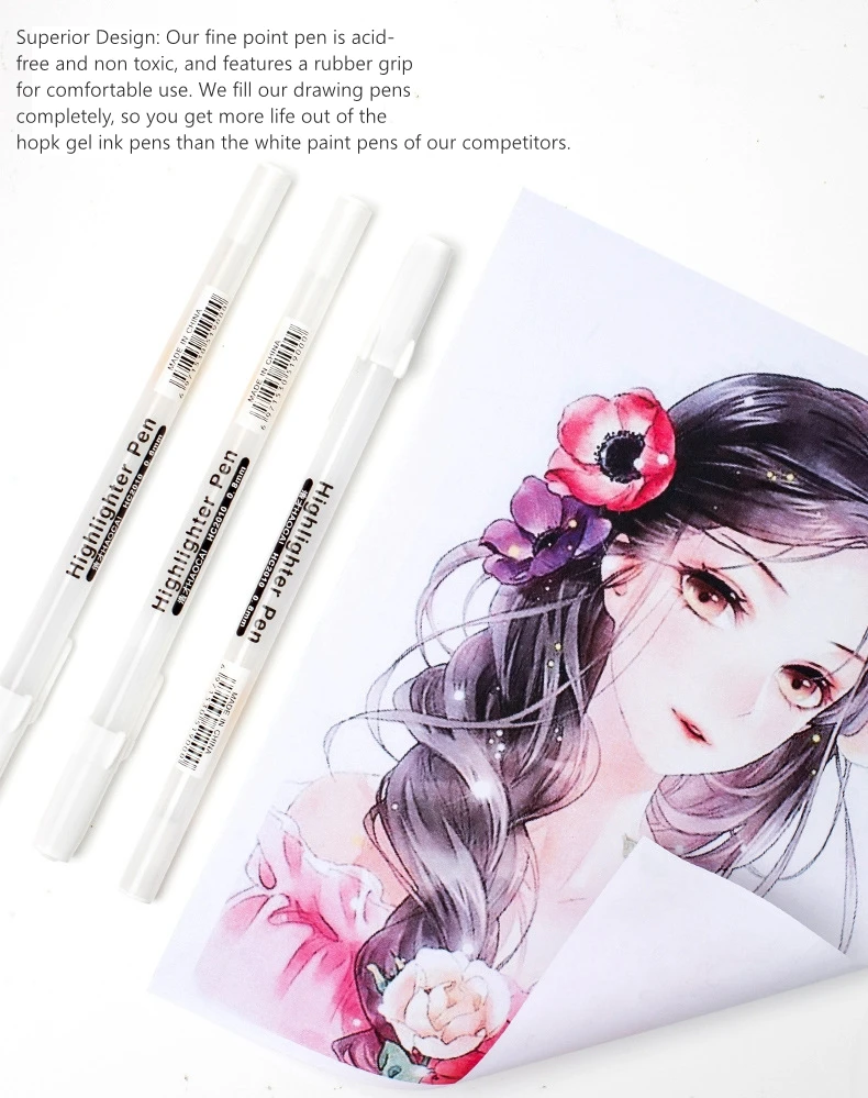 3/13Pc White Gel Pen 0.8mm Fine Point White Pen Refill Rod for Artists Art Drawing Sketching Writing Highlight Marker Fineliner