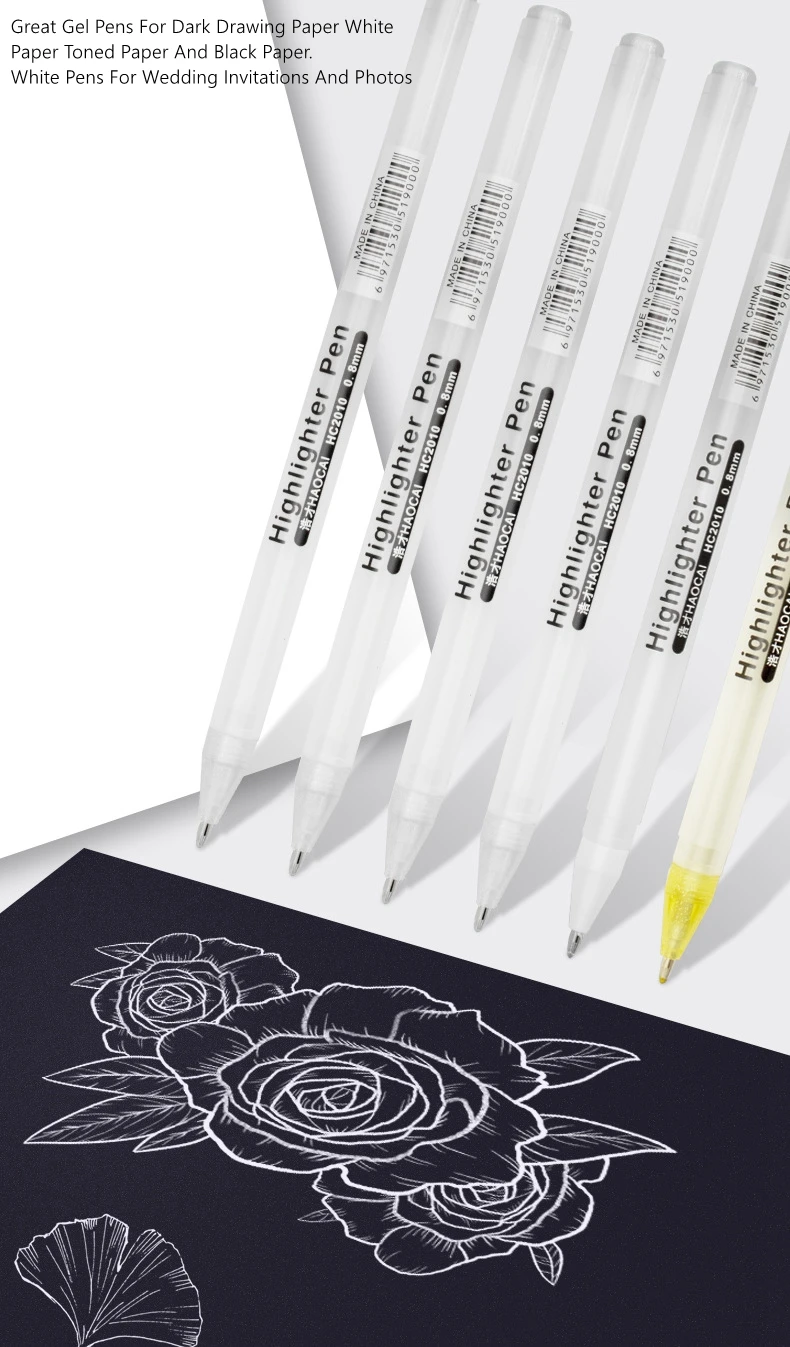 3/13Pc White Gel Pen 0.8mm Fine Point White Pen Refill Rod for Artists Art Drawing Sketching Writing Highlight Marker Fineliner