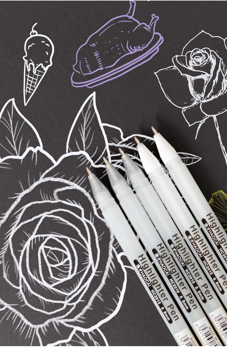 3/13Pc White Gel Pen 0.8mm Fine Point White Pen Refill Rod for Artists Art Drawing Sketching Writing Highlight Marker Fineliner
