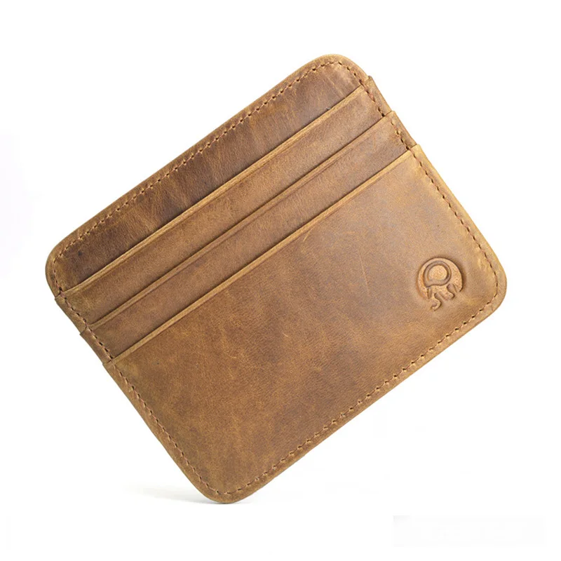 Vintage Cowhide Leather ID Card Bag With 7 Card Slots Super Thin Genuine Leather Bank Credit Card Holder Coin Purse Wallet