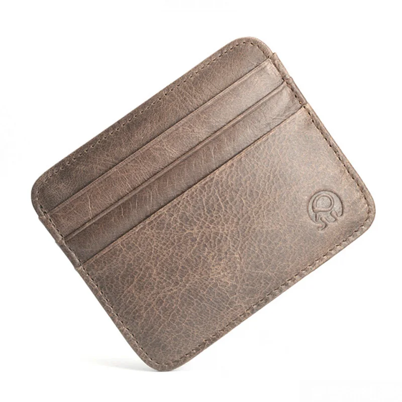 Vintage Cowhide Leather ID Card Bag With 7 Card Slots Super Thin Genuine Leather Bank Credit Card Holder Coin Purse Wallet