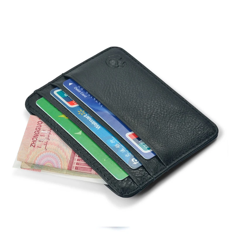 Vintage Cowhide Leather ID Card Bag With 7 Card Slots Super Thin Genuine Leather Bank Credit Card Holder Coin Purse Wallet