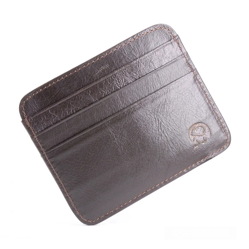 Vintage Cowhide Leather ID Card Bag With 7 Card Slots Super Thin Genuine Leather Bank Credit Card Holder Coin Purse Wallet