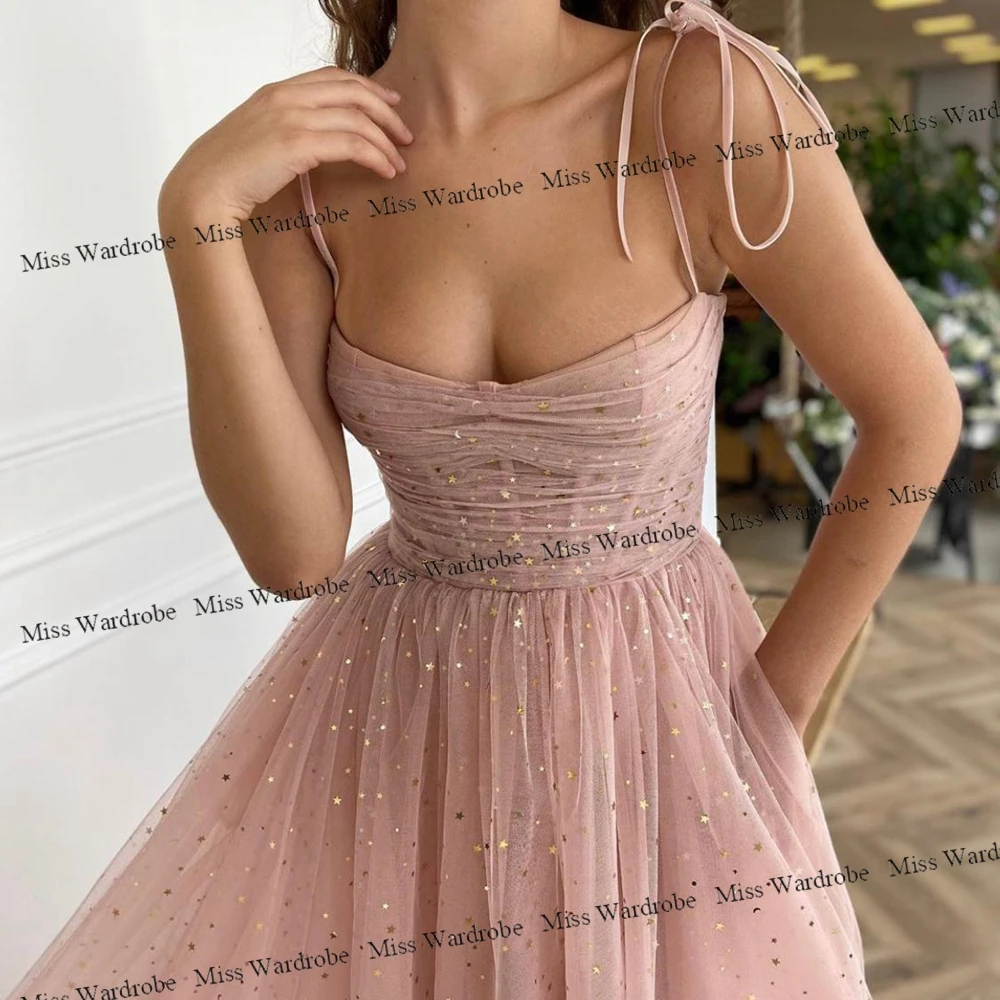 Shiny Fairy Party Dresses Spaghetti Straps A-Line Starry Tulle Prom Gown Short Graduation Dress Robes de Cocktail