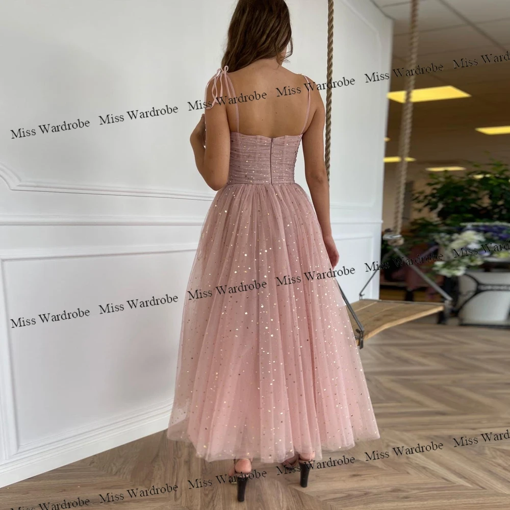 Shiny Fairy Party Dresses Spaghetti Straps A-Line Starry Tulle Prom Gown Short Graduation Dress Robes de Cocktail