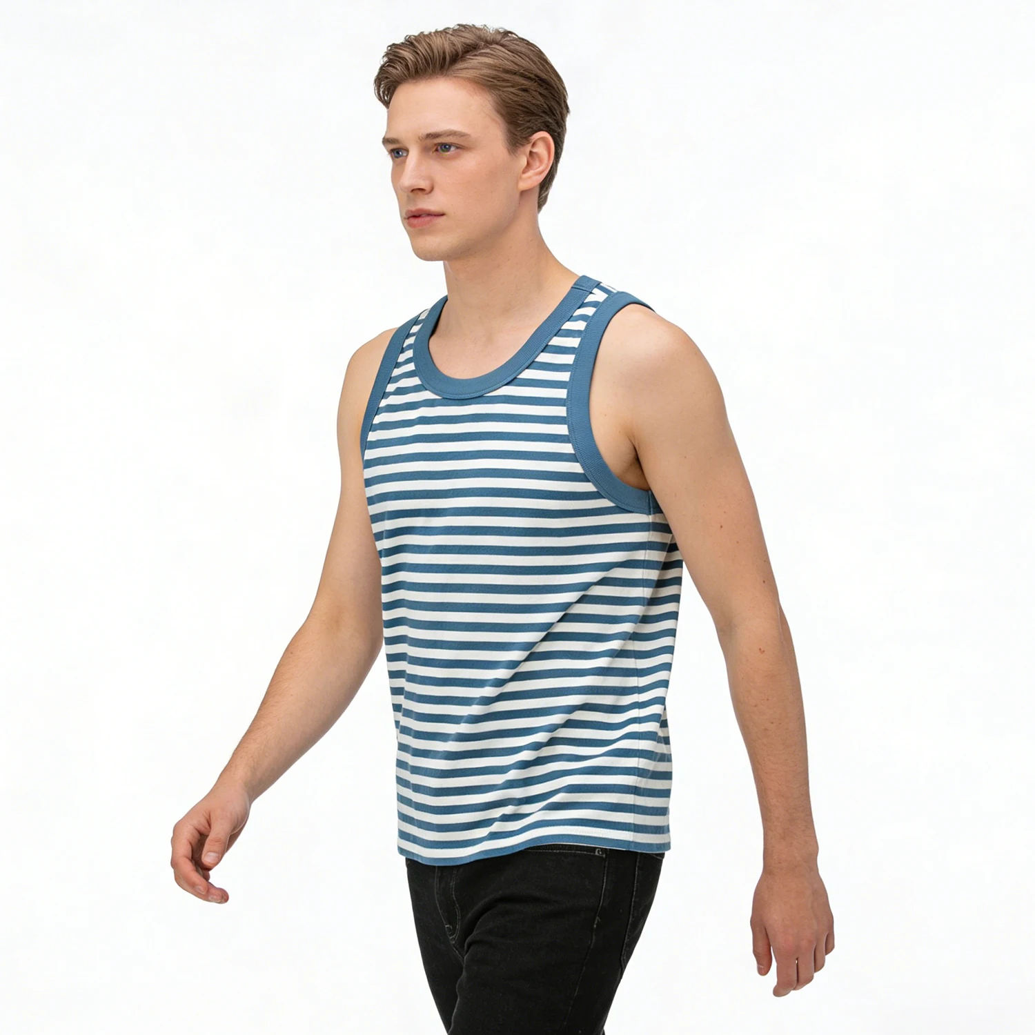 Amekaji Vintage Breton Striped Tank Top Summer Men Lightweight Cotton Color Block Crew Neck Loose Vest Sailor Sleeveless T-Shirt