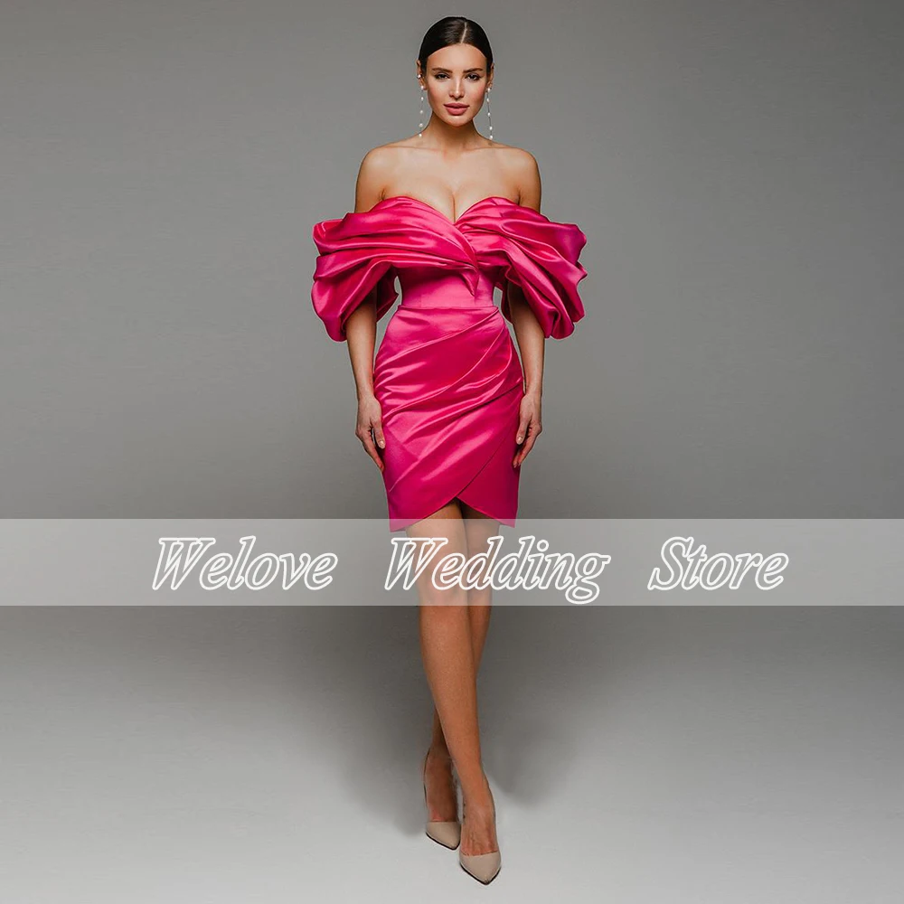 Mini Short Prom Dress For Woman Off Shoulder Simple Party Gown Pleat Corset Back Sleeveless Vestido De Novia Custom Made Cheap