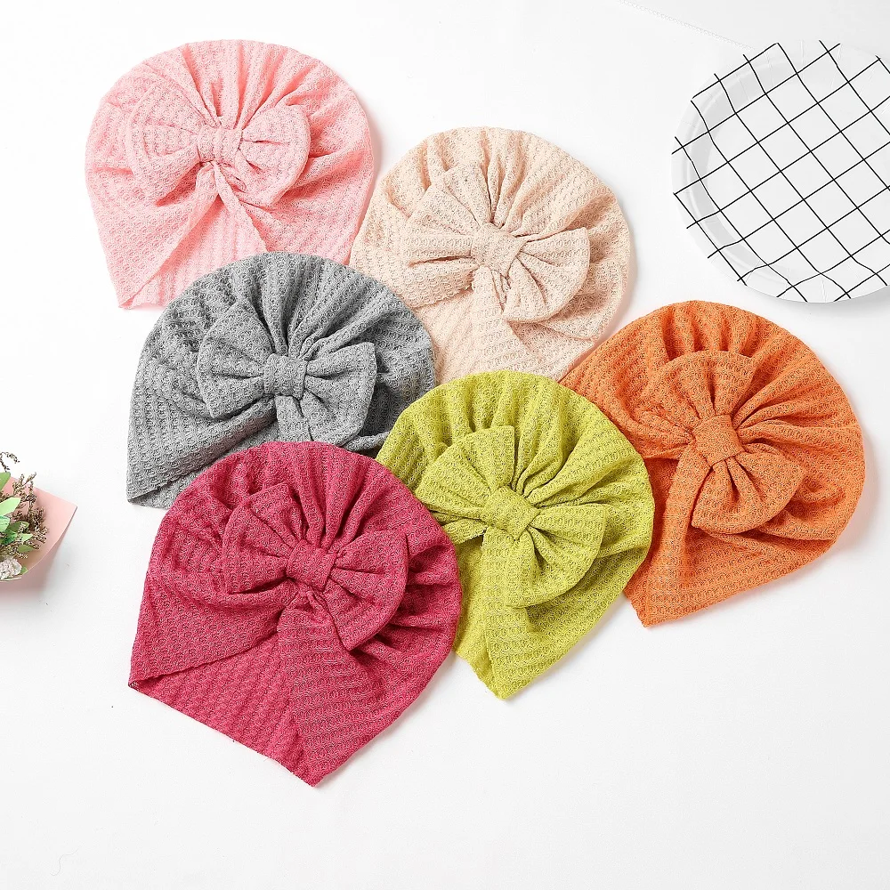 Waffle Bowknot Newborn Baby Girl Turban for Babies Soft Cotton Bow Infant Beanie Baby Headbands Toddler Baby Hair Accessories