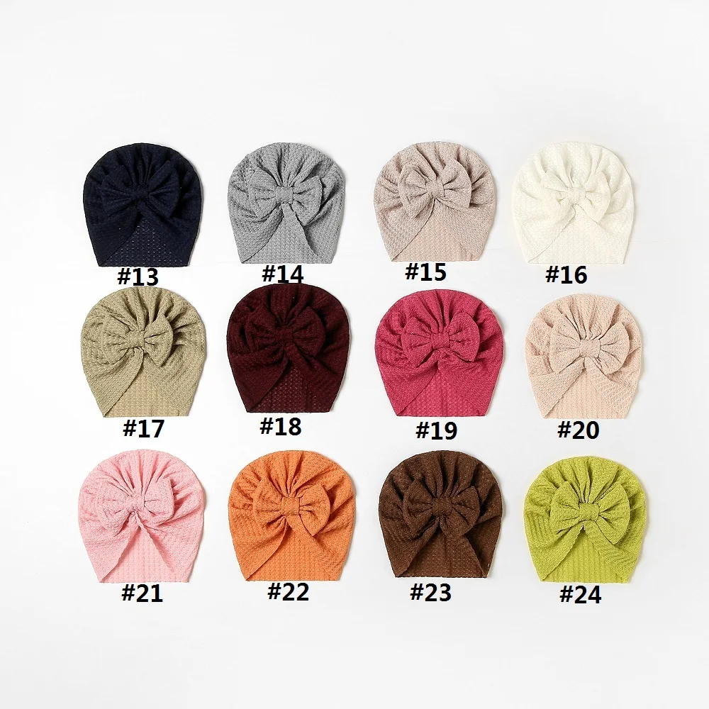 Waffle Bowknot Newborn Baby Girl Turban for Babies Soft Cotton Bow Infant Beanie Baby Headbands Toddler Baby Hair Accessories