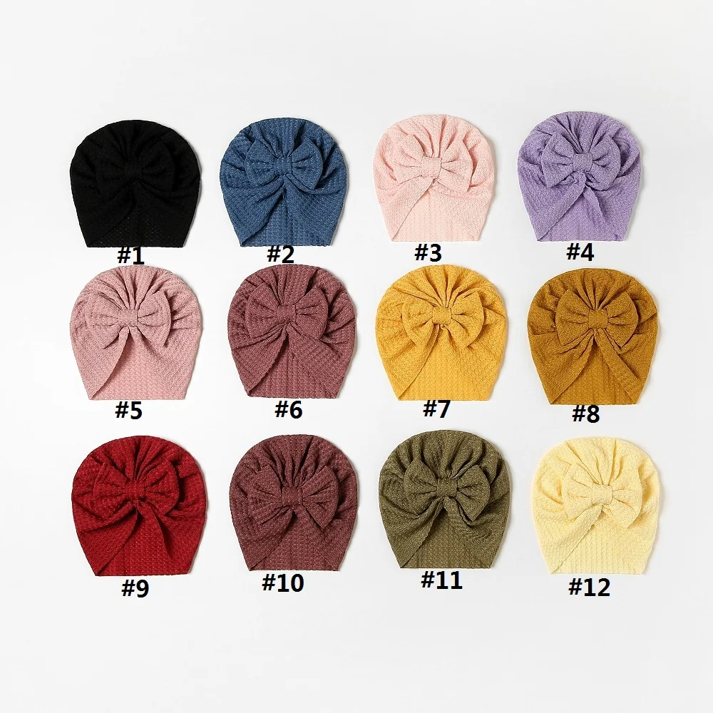 Waffle Bowknot Newborn Baby Girl Turban for Babies Soft Cotton Bow Infant Beanie Baby Headbands Toddler Baby Hair Accessories