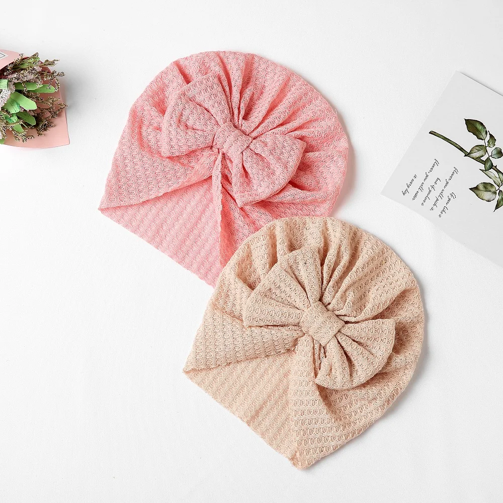 Waffle Bowknot Newborn Baby Girl Turban for Babies Soft Cotton Bow Infant Beanie Baby Headbands Toddler Baby Hair Accessories