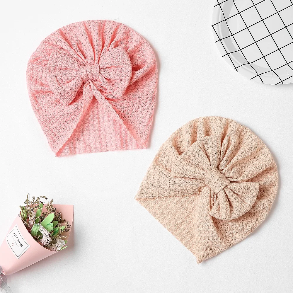 Waffle Bowknot Newborn Baby Girl Turban for Babies Soft Cotton Bow Infant Beanie Baby Headbands Toddler Baby Hair Accessories