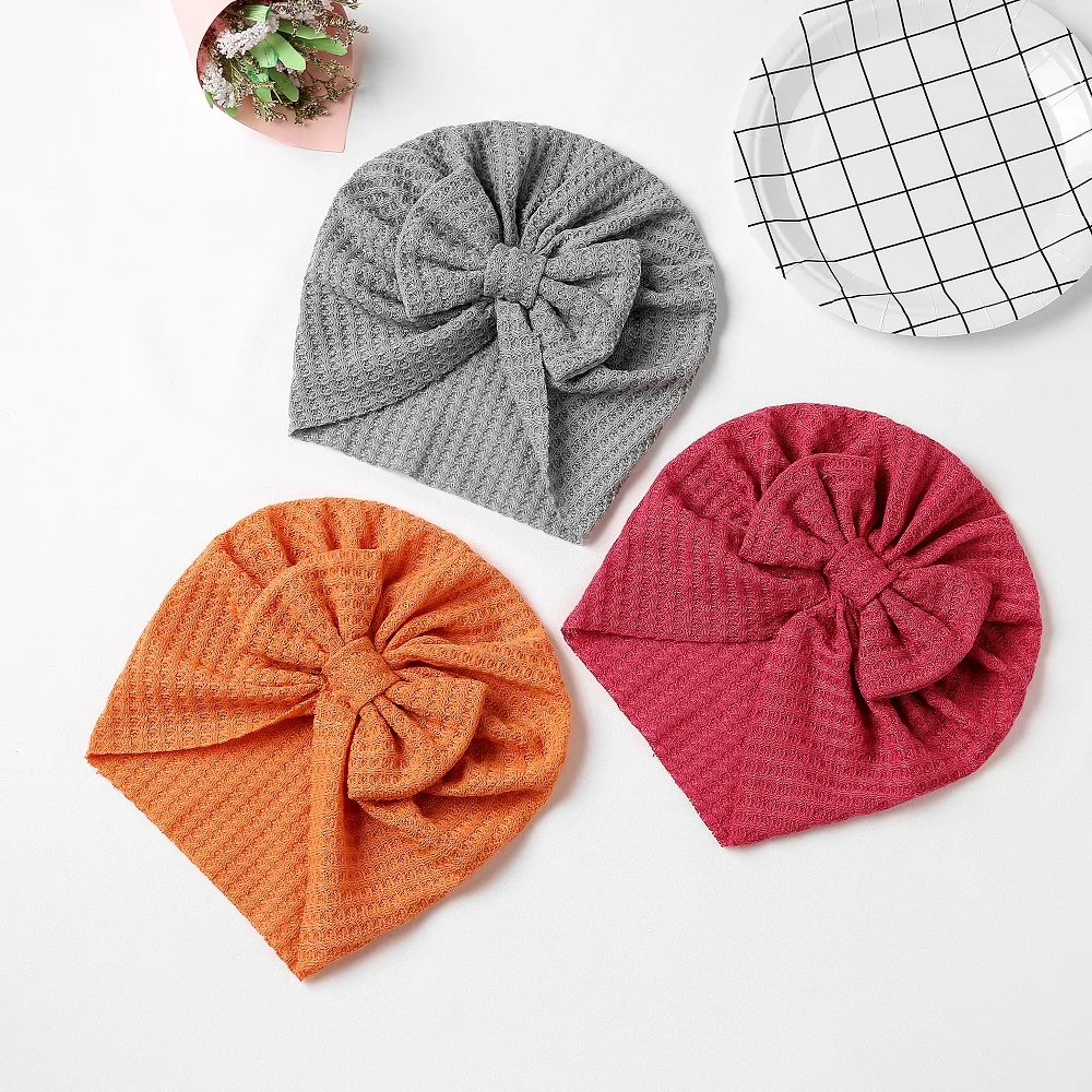 Waffle Bowknot Newborn Baby Girl Turban for Babies Soft Cotton Bow Infant Beanie Baby Headbands Toddler Baby Hair Accessories