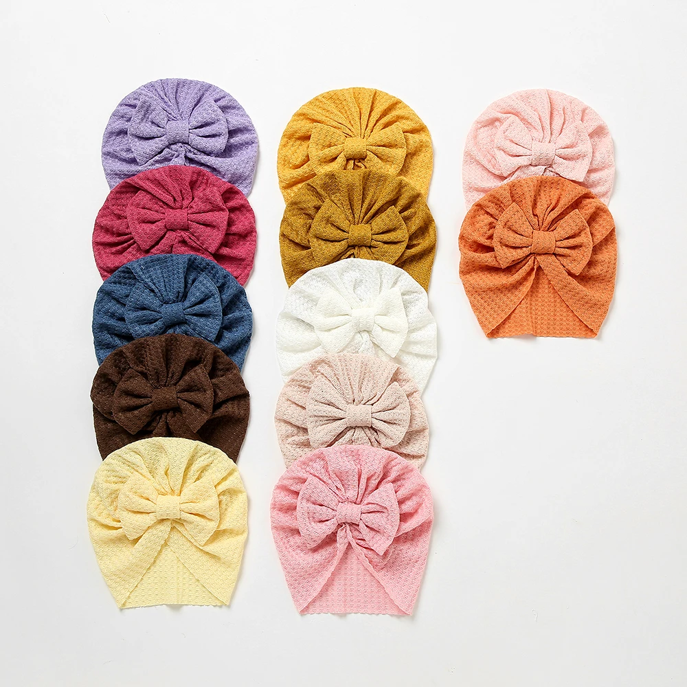 Waffle Bowknot Newborn Baby Girl Turban for Babies Soft Cotton Bow Infant Beanie Baby Headbands Toddler Baby Hair Accessories