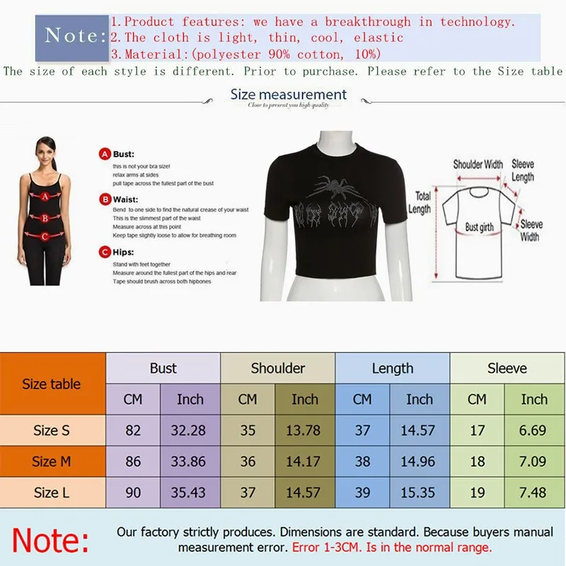Y2k Sexy Punk Vintage Goth Black T Shirt Summer Clothes For Women Fashion Rhinestone Crop Top O-neck Short Sleeve Tee Streetwear