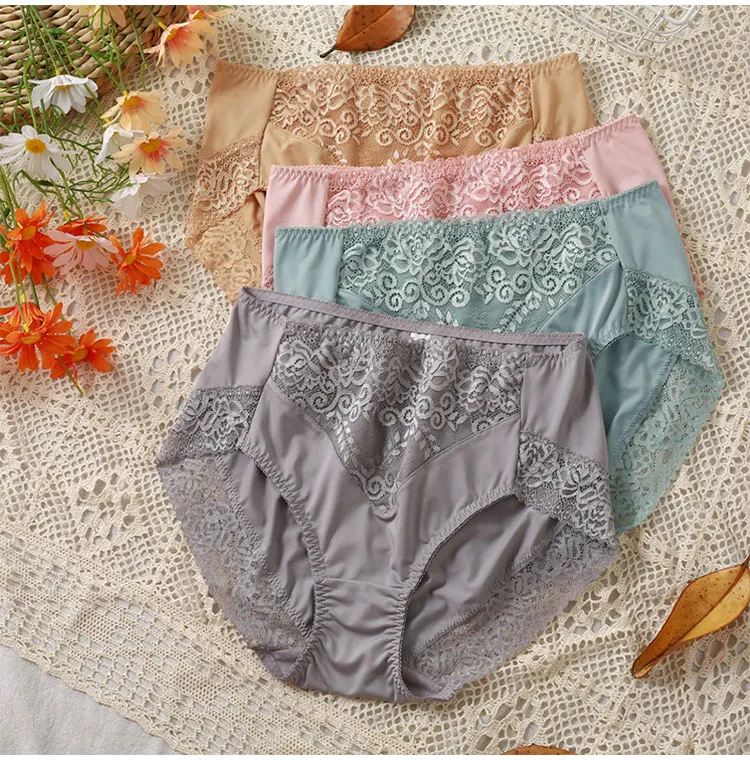Plus Size Women Panties Sexy Lace Comfortable High Waist Milk Silk Panties for Women Underwear Ladies Briefs of Large Size XXXL