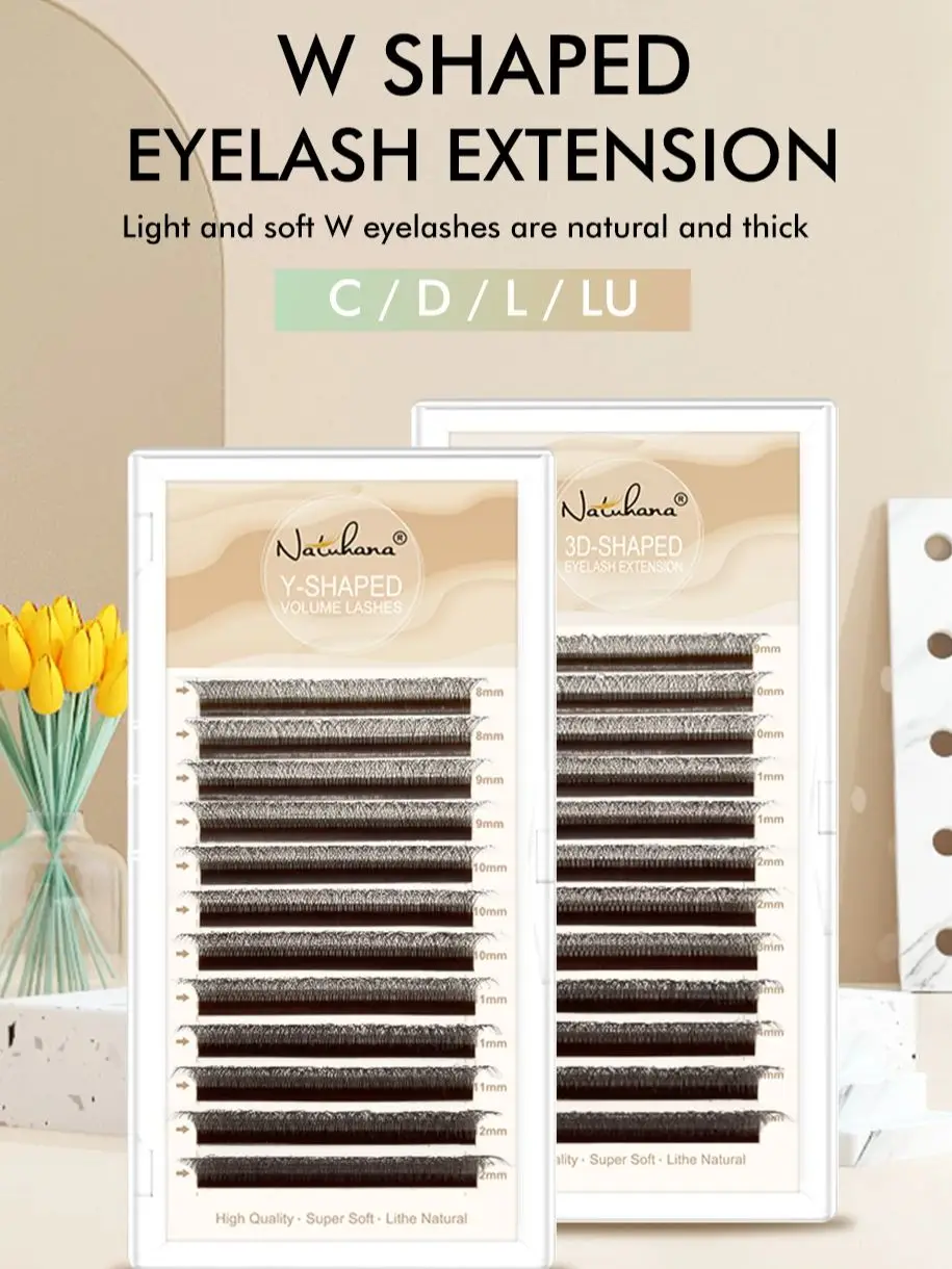 NATUHANA W Shape Eyelashes Extensions 3D 4D 5D 6D W Shaped Brown Black Clover Hand Made Premade Volume Fans Lash Extensions