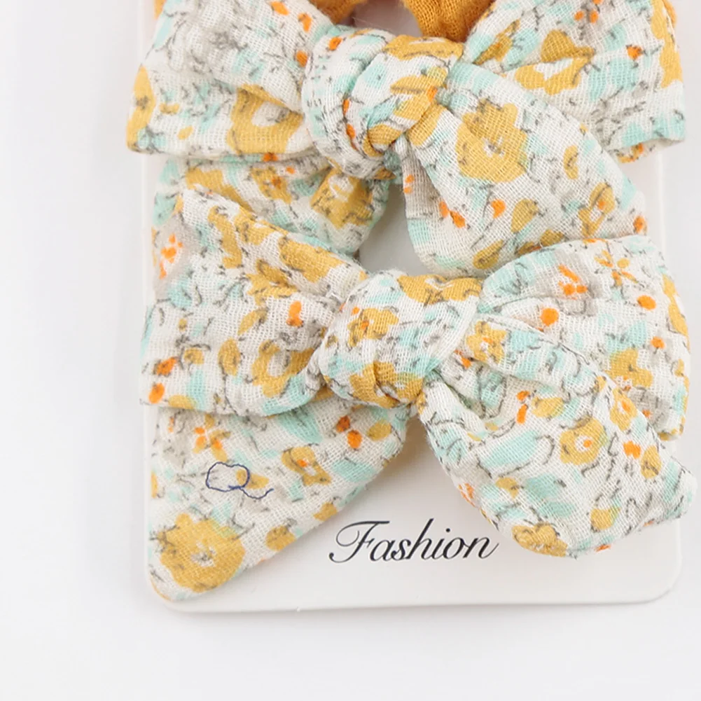4Pcs/Set Baby Bows Hair Clips Muslin Girls Hairpins Hairclip For Kids Cotton Linen Barrette Flower Print Side Pin Accessories