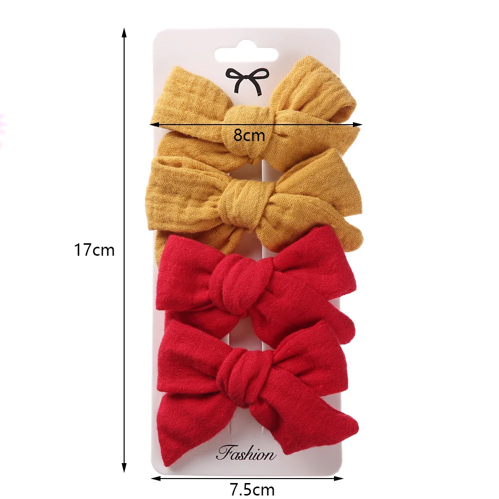 4Pcs/Set Baby Bows Hair Clips Muslin Girls Hairpins Hairclip For Kids Cotton Linen Barrette Flower Print Side Pin Accessories