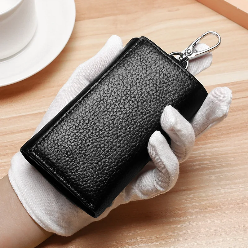 Unisex Genuine Leather Key Holder Wallet - Car/House Key Organizer with Card Slots, Compact Keychain Bag (Gift Ready